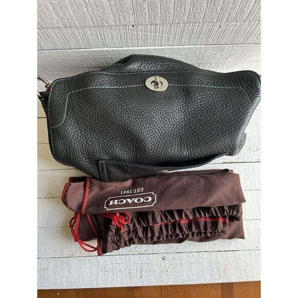 COACH Purse #8A37 BLACK Turn Lock Mini Pebbled Leather Bag - Picture 13 of 15